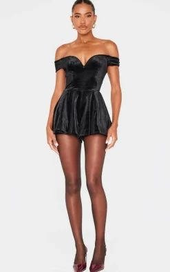 Velvet Bardot Sweetheart Neckline Floaty Romper-PrettyLittleThing Outlet