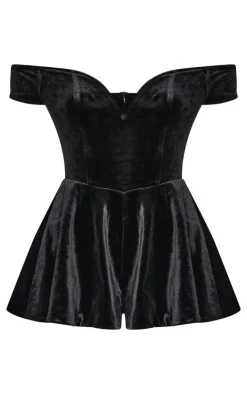 Velvet Bardot Sweetheart Neckline Floaty Romper-PrettyLittleThing Outlet