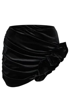 Best PrettyLittleThing Velvet Corsage Detail Mini Skirt Black