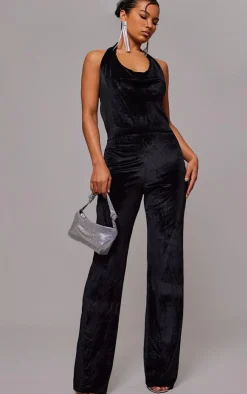 Velvet Cowl Neck Wide Leg Jumpsuit-PrettyLittleThing Hot