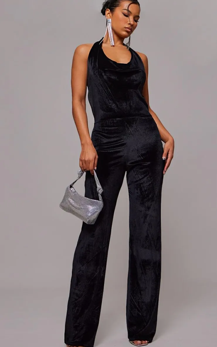 Velvet Cowl Neck Wide Leg Jumpsuit-PrettyLittleThing Hot