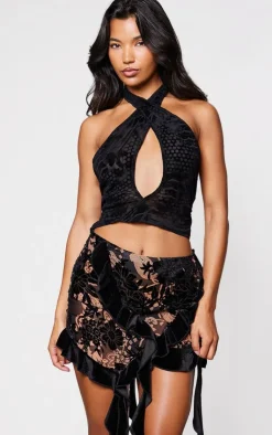 Velvet Devore Plunge Backless Top-PrettyLittleThing Hot