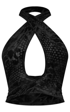 Velvet Devore Plunge Backless Top-PrettyLittleThing Hot