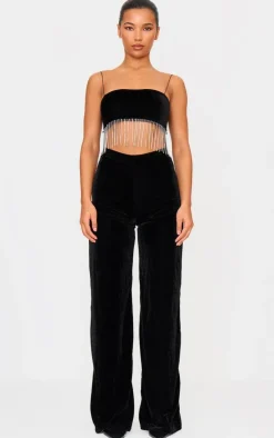 Velvet Diamante Tassel Cut Out Strappy Jumpsuit-PrettyLittleThing Outlet