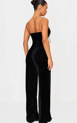 Velvet Diamante Tassel Cut Out Strappy Jumpsuit-PrettyLittleThing Outlet