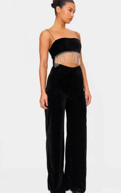 Velvet Diamante Tassel Cut Out Strappy Jumpsuit-PrettyLittleThing Outlet