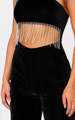 Velvet Diamante Tassel Cut Out Strappy Jumpsuit-PrettyLittleThing Outlet
