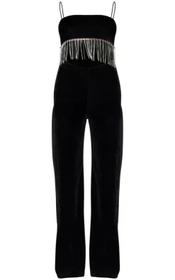 Velvet Diamante Tassel Cut Out Strappy Jumpsuit-PrettyLittleThing Outlet