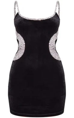 Velvet Diamante Trim Detail Strappy Bodycon Dress-PrettyLittleThing Discount