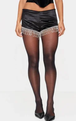 Velvet Diamante Trim Hot Pants-PrettyLittleThing Clearance