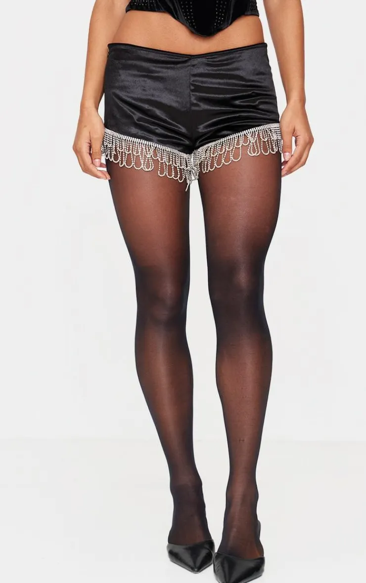 Velvet Diamante Trim Hot Pants-PrettyLittleThing Clearance