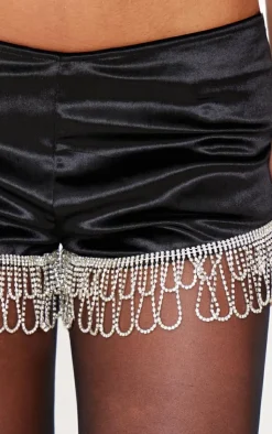 Velvet Diamante Trim Hot Pants-PrettyLittleThing Clearance