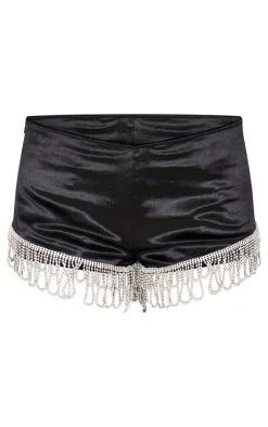 Velvet Diamante Trim Hot Pants-PrettyLittleThing Clearance