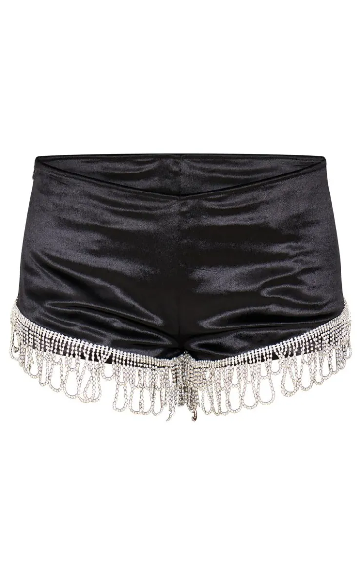 Velvet Diamante Trim Hot Pants-PrettyLittleThing Clearance