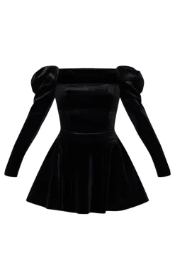 Velvet Extreme Puff Sleeve Skater Dress-PrettyLittleThing Discount