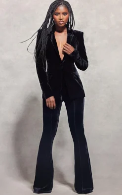 Discount PrettyLittleThing Velvet Fitted Blazer Black