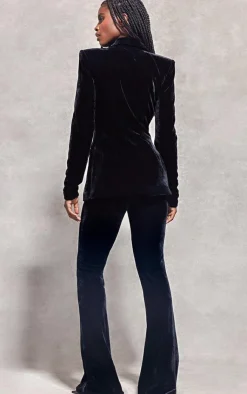 Discount PrettyLittleThing Velvet Fitted Blazer Black