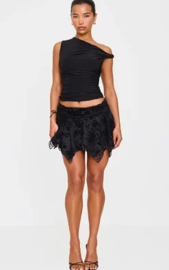 Velvet Floral Detail Mini Skirt-PrettyLittleThing Sale