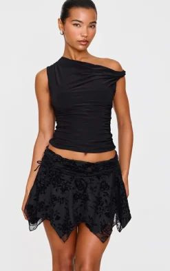 Velvet Floral Detail Mini Skirt-PrettyLittleThing Sale