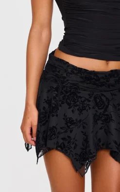 Velvet Floral Detail Mini Skirt-PrettyLittleThing Sale