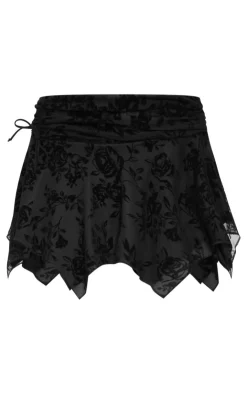 Velvet Floral Detail Mini Skirt-PrettyLittleThing Sale