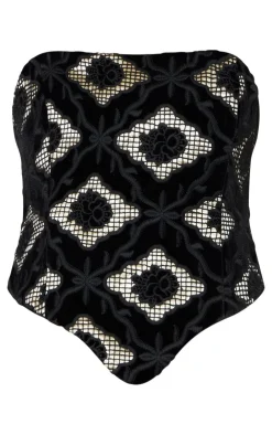 Velvet Floral Jacquard Corset-PrettyLittleThing New