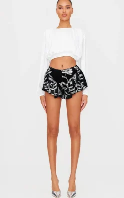 Velvet Floral Sequin Embellished Shorts-PrettyLittleThing Sale