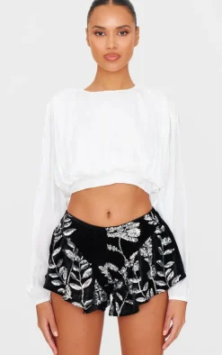 Velvet Floral Sequin Embellished Shorts-PrettyLittleThing Sale