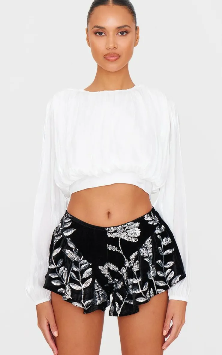 Velvet Floral Sequin Embellished Shorts-PrettyLittleThing Sale
