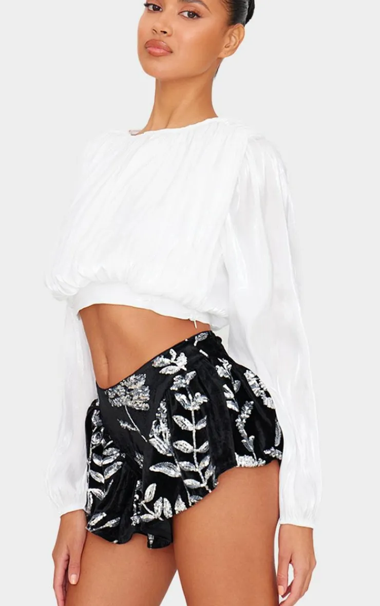 Velvet Floral Sequin Embellished Shorts-PrettyLittleThing Sale