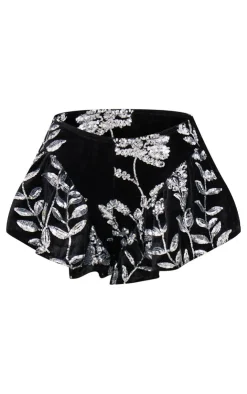 Velvet Floral Sequin Embellished Shorts-PrettyLittleThing Sale