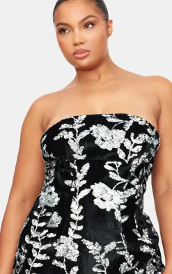 Velvet Floral Sequin Embellished A-line Dress-PrettyLittleThing Clearance