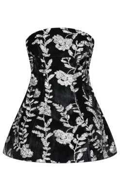 Velvet Floral Sequin Embellished A-line Dress-PrettyLittleThing Clearance