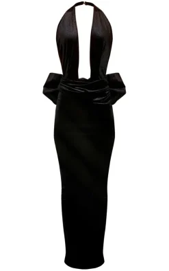 Velvet Halterneck Bow Detail Maxi Dress-PrettyLittleThing Best