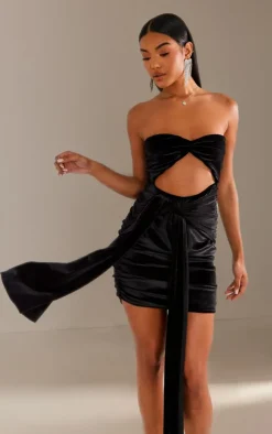 Velvet Knotted Bodycon Mini Dress-PrettyLittleThing Online