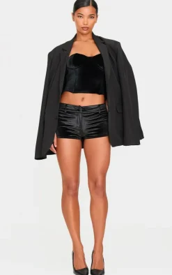 New PrettyLittleThing Velvet Micro Shorts Black