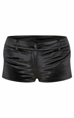 New PrettyLittleThing Velvet Micro Shorts Black