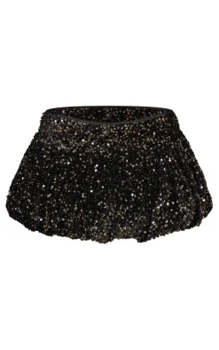 PrettyLittleThing Christmas Party Outfits*Velvet Mixed Sequin Mini Puffball Skirt