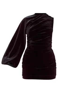 Velvet One Shoulder Ruched Detail Bodycon Dress-PrettyLittleThing Discount
