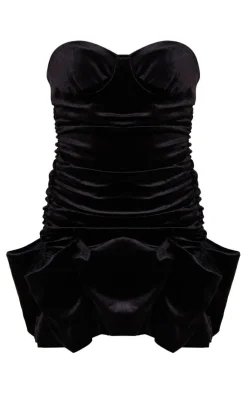 Velvet Puff Hem Bandeau Bodycon Dress-PrettyLittleThing Hot