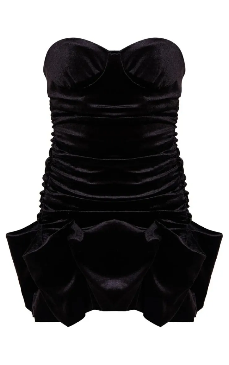 Velvet Puff Hem Bandeau Bodycon Dress-PrettyLittleThing Hot