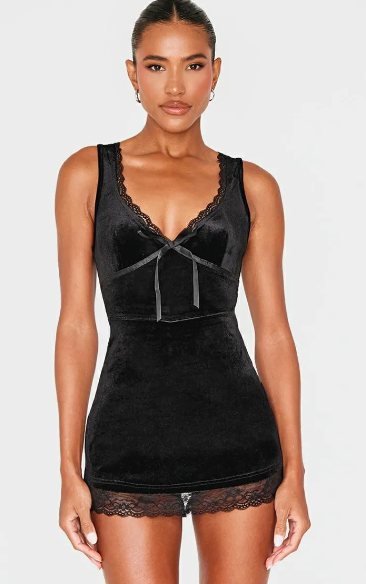 Velvet Ribbon Trim Romper-PrettyLittleThing Hot