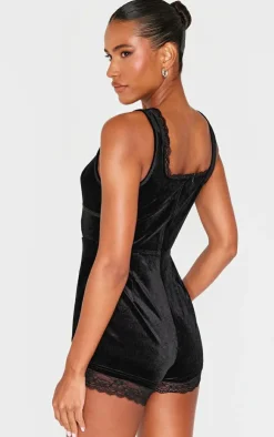 Velvet Ribbon Trim Romper-PrettyLittleThing Hot