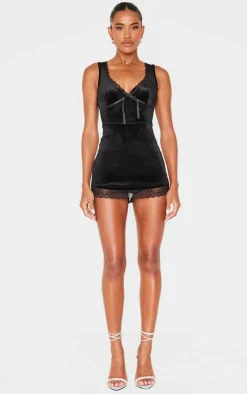 Velvet Ribbon Trim Romper-PrettyLittleThing Hot
