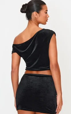 Sale PrettyLittleThing Velvet Ruched Detail Top Black