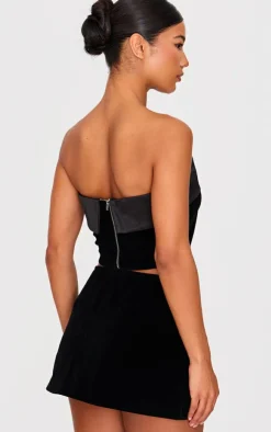 Clearance PrettyLittleThing Velvet Satin Foldover Long Top Black