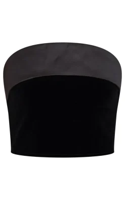 Clearance PrettyLittleThing Velvet Satin Foldover Long Top Black