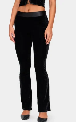New PrettyLittleThing Velvet Satin Waistband Skinny Flare Pants Black