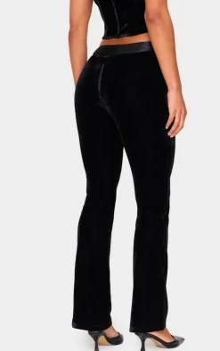 New PrettyLittleThing Velvet Satin Waistband Skinny Flare Pants Black