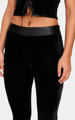 New PrettyLittleThing Velvet Satin Waistband Skinny Flare Pants Black